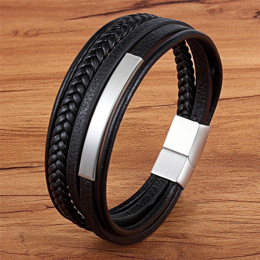 Bracelet Multi-layer Hand-woven Steel Black Men