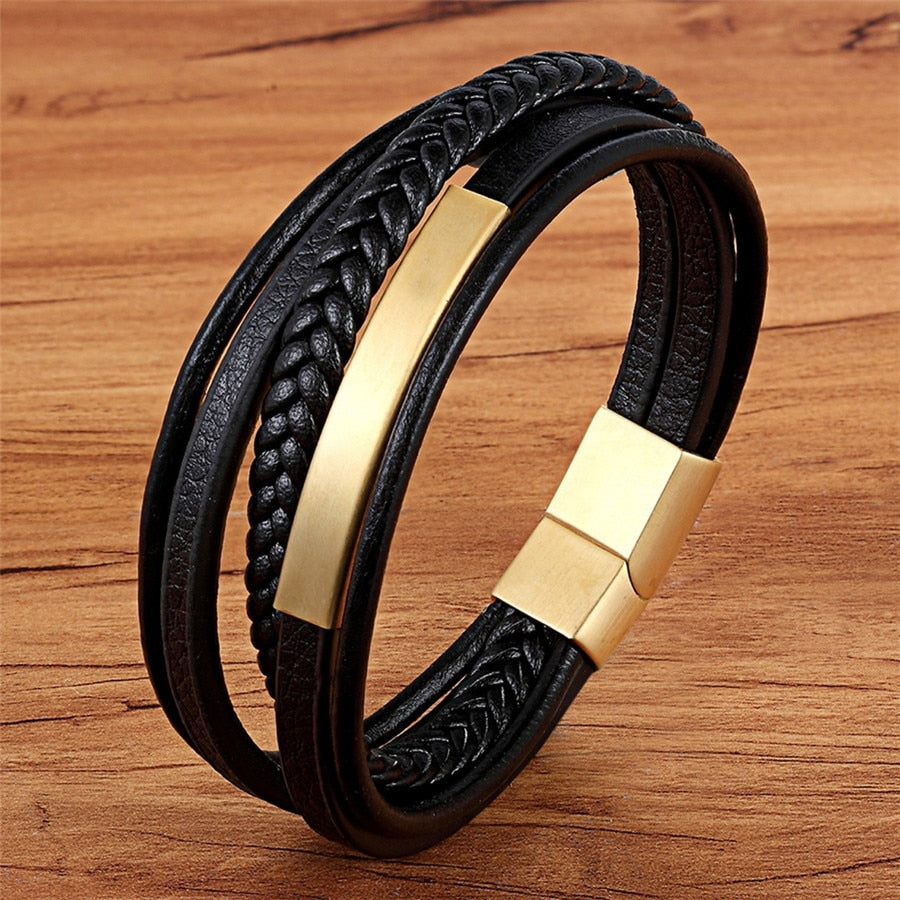 Bracelet Multi-layer Hand-woven Steel Black Men