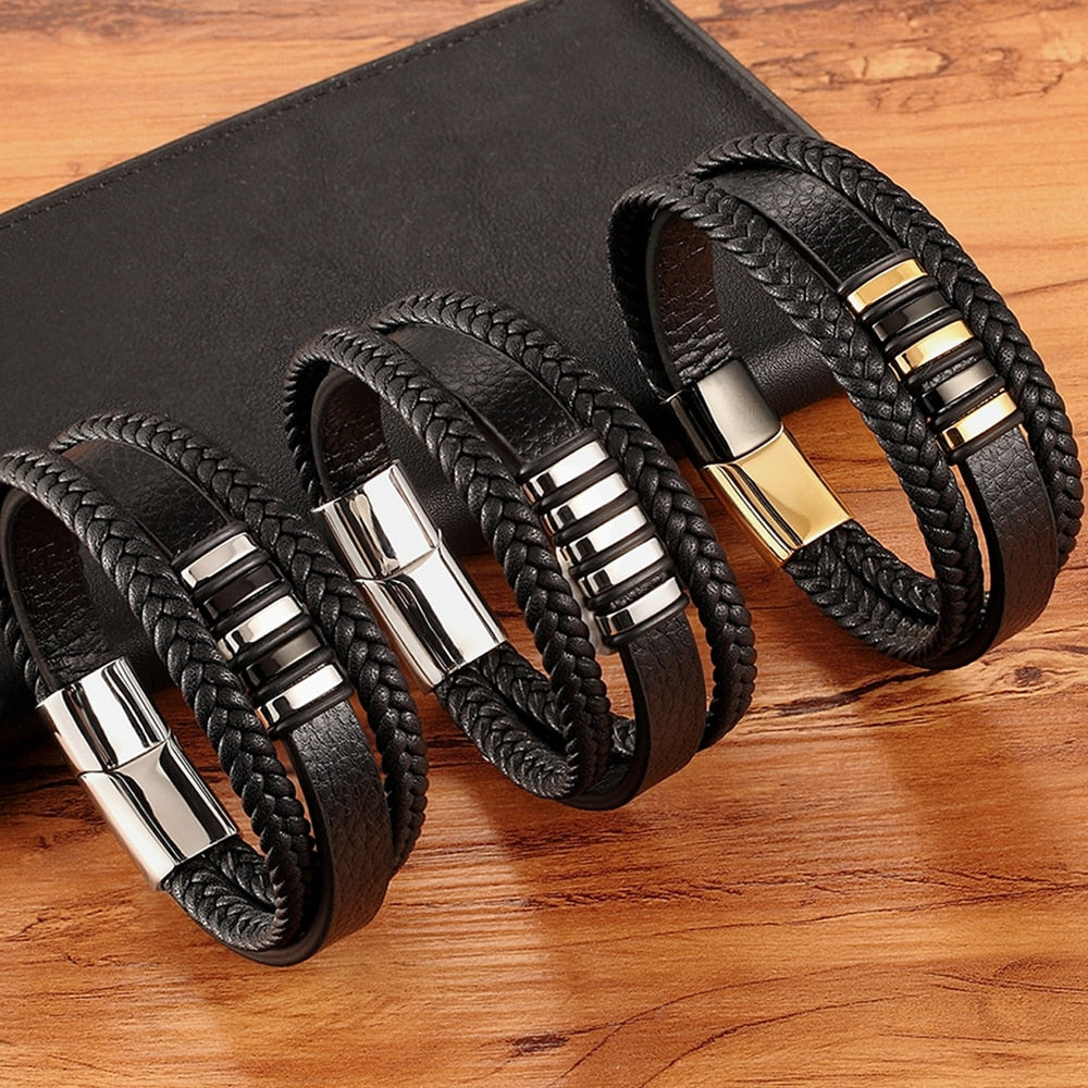 Design Leather Bracelet for Men Stainless Steel